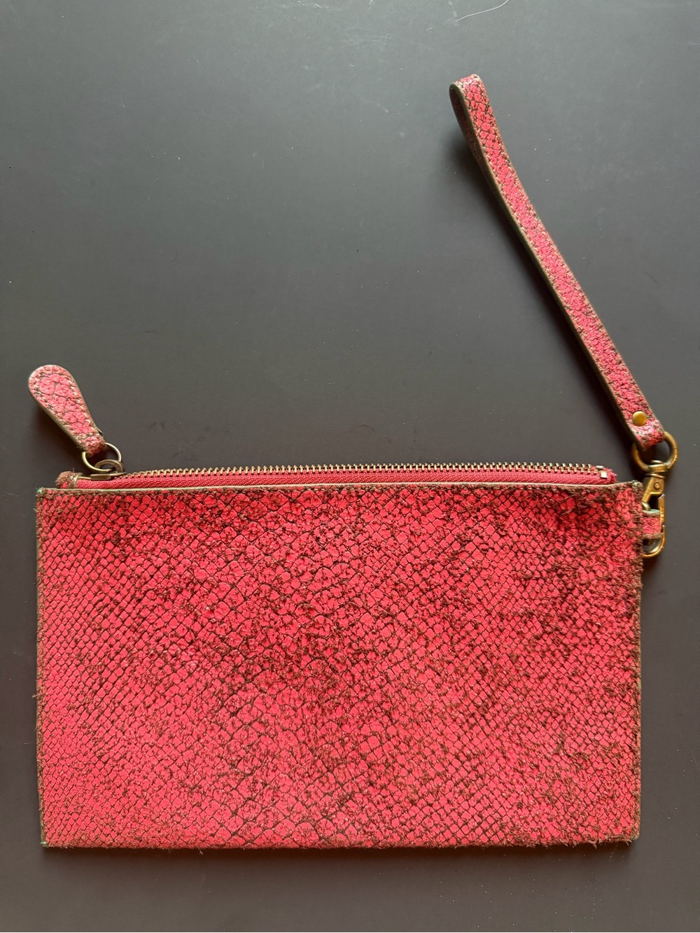 Liebeskind Berlin red leather clutch wristlet with a snake texture